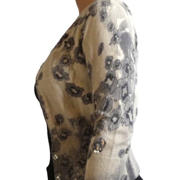 Vintage Angora Sweater Size 1 White Gray Beaded Sequins 3/4 Sleeves Soft Rare - Picture 3 of 9